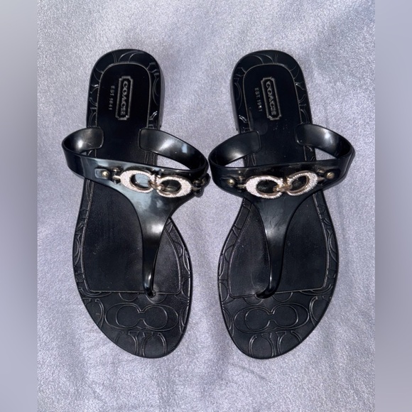 Coach Black Jelly Pennie 2 Flip Flops 7 - Picture 1 of 4